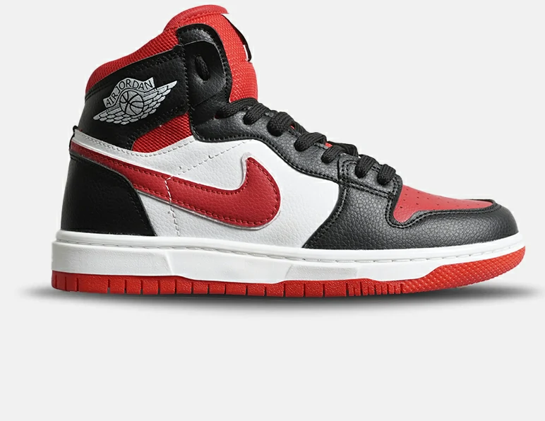 Ú©ÙØ´ Ú©ØªØ§Ù†ÛŒ Ø³Ø§Ù‚Ø¯Ø§Ø± Ø²Ù†Ø§Ù†Ù‡ Ùˆ Ù…Ø±Ø¯Ø§Ù†Ù‡ Ø³ÙÛŒØ¯ Ù…Ø´Ú©ÛŒ Ù‚Ø±Ù…Ø² Ù†Ø§ÛŒÚ© NIKE jordan 1 Ù…Ø¯Ù„ 8145